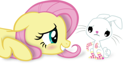 Size: 5747x3000 | Tagged: safe, artist:404compliant, angel bunny, fluttershy, pegasus, pony, rabbit, g4, animal, blushing, clothes, duo, simple background, socks, striped socks, transparent background, vector
