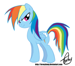 Size: 1000x882 | Tagged: dead source, safe, artist:bronyfang, rainbow dash, pegasus, pony, g4, female, mare, signature, simple background, smiling, solo, transparent background