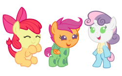 Size: 3840x2400 | Tagged: safe, artist:beavernator, apple bloom, scootaloo, sweetie belle, bulbasaur, charmander, pony, squirtle, g4, baby, baby apple bloom, baby belle, baby pony, baby scootaloo, costume, cutie mark crusaders, foal, pokémon, simple background, transparent background, trio