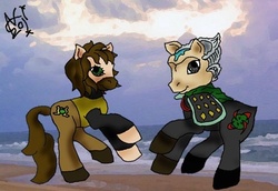 Size: 595x410 | Tagged: safe, artist:djap-chan, earth pony, pony, g3, 2011, babylon 5, duo, duo male, male, marcus cole, neroon, ponified, stallion, that one beach planet in every scifi series ever