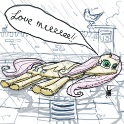 Size: 600x600 | Tagged: safe, artist:theartrix, fluttershy, g4, female, flat, flottorshoy, plushie, rain, speech bubble