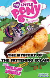 Size: 1444x2222 | Tagged: safe, artist:thom zahler, edit, idw, official comic, spike, twilight sparkle, dragon, pony, unicorn, series:my little pony mysteries, series:the mystery of the fattening eclair, g4, micro-series #1, my little pony micro-series, comic, comic book, comic cover, cover, cover art, female, male, mare, unicorn twilight