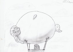 Size: 3440x2496 | Tagged: safe, screwball, oc, oc:princess ataxia, g4, hot air balloon, sketch
