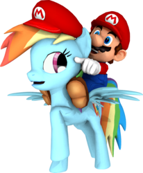 Size: 823x1001 | Tagged: safe, rainbow dash, pegasus, pony, g4, crossover, female, gmod, male, mare, mario, nintendo, simple background, super mario bros., transparent background