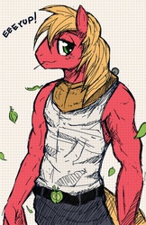 Size: 800x1232 | Tagged: safe, artist:mirapony, big macintosh, earth pony, anthro, g4, clothes, leaves, male, sketch, skintight clothes, solo, tank top