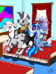 Size: 850x1130 | Tagged: safe, artist:chocolatechilla, dj pon-3, nurse redheart, trixie, vinyl scratch, zecora, zebra, g4