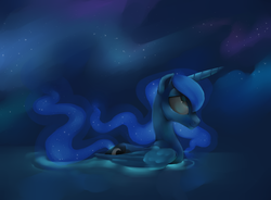 Size: 1280x941 | Tagged: safe, artist:kilo, princess luna, pony, g4, female, pegaduck, solo, water