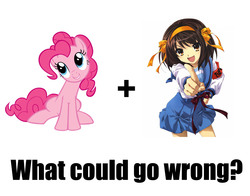 Size: 1377x1080 | Tagged: safe, pinkie pie, g4, melancholy of haruhi suzumiya, meme, meta, simple background, suzumiya haruhi, this will end in tears, xk-class end-of-the-world scenario