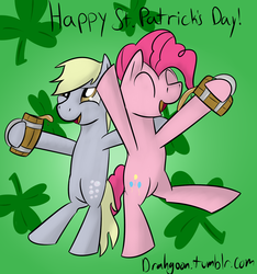 Size: 1280x1367 | Tagged: safe, artist:drahgoon, derpy hooves, pinkie pie, pony, g4, 30 minute art challenge, bipedal, drinking, saint patrick's day