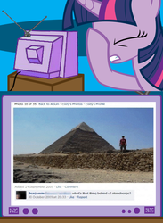 Size: 563x771 | Tagged: safe, twilight sparkle, g4, exploitable meme, facebook, facehoof, fail, meme, pyramid, stonehenge, tv meme