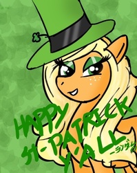 Size: 546x687 | Tagged: safe, artist:just-random-ish, applejack, earth pony, pony, g4, 30 minute art challenge, hat, lidded eyes, saint patrick's day, solo, top hat