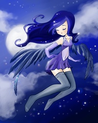 Size: 1024x1280 | Tagged: safe, artist:paulina-ap, princess luna, human, g4, eyes closed, female, flying, humanized, solo, winged humanization