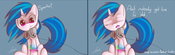 Size: 2000x631 | Tagged: safe, artist:strangemoose, dj pon-3, vinyl scratch, pony, g4, comic, female, headphones, solo