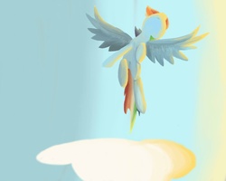 Size: 1500x1200 | Tagged: dead source, safe, artist:20percentcool, rainbow dash, g4, day, flying, full body, sky, solo, spread wings, sunlight, wings