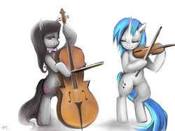 Size: 700x525 | Tagged: safe, dj pon-3, octavia melody, vinyl scratch, g4, cello, musical instrument, violin