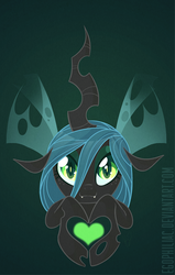 Size: 526x826 | Tagged: dead source, safe, artist:egophiliac, queen chrysalis, changeling, changeling queen, g4, cute, cutealis, female, freckles, heart, solo