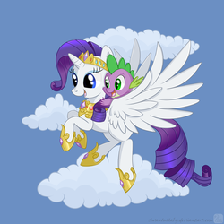 Size: 1000x1000 | Tagged: safe, artist:swanlullaby, rarity, spike, alicorn, pony, g4, female, jewelry, male, raricorn, ship:sparity, shipping, straight