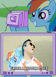 Size: 437x599 | Tagged: safe, artist:cs188, rainbow dash, g4, exploitable meme, funny, gangnam style, oppa goddamn style, psy, tv meme, youtube poop