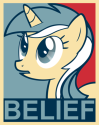 Size: 2693x3400 | Tagged: safe, artist:johnn195cz, lyra heartstrings, pony, unicorn, g4, believe, female, hope poster, humie, limited palette, meme, poster, propaganda, solo