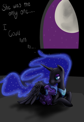 Size: 829x1200 | Tagged: safe, artist:phoenix-conrad, nightmare moon, princess luna, g4, duality, duo, nightmother moon, pregmoon