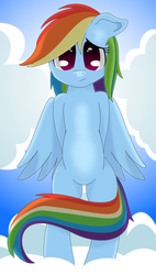 Size: 1700x3000 | Tagged: safe, artist:graphene, rainbow dash, pegasus, pony, g4, bipedal, cloud, cute, looking at you