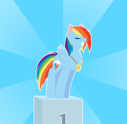 Size: 1280x1253 | Tagged: safe, artist:cobaltsnow, rainbow dash, pony, g4, female, gold medal, medal, podium, solo