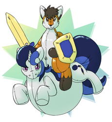 Size: 1150x1250 | Tagged: safe, artist:rawr, oc, oc only, balloon pony, fox, inflatable pony, badass silly, furry, inflatable, inflation, shield, sword