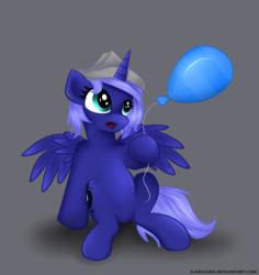 Size: 944x1000 | Tagged: safe, artist:kairaanix, princess luna, pony, g4, balloon, female, sitting, solo, woona