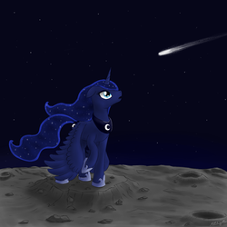 Size: 1000x1000 | Tagged: safe, artist:wolfypon, princess luna, alicorn, pony, g4, comet, female, moon, shooting star, solo