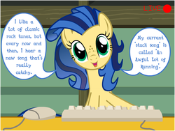 Size: 800x600 | Tagged: safe, oc, oc only, oc:milky way, pony, camera, camera shot, computer mouse, dialogue, female, keyboard, mare, solo, speech bubble