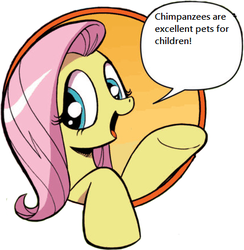 Size: 421x431 | Tagged: safe, idw, fluttershy, chimpanzee, pony, friendship is magic #3, g4, my little pony: friendship is magic (idw), bad advice fluttershy, exploitable meme, meme, solo, this will end in tears and/or death