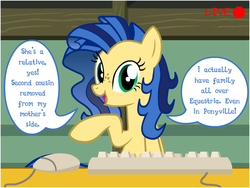 Size: 800x600 | Tagged: safe, oc, oc only, oc:milky way, pony, camera, camera shot, computer mouse, dialogue, female, keyboard, mare, solo, speech bubble