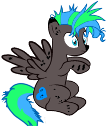 Size: 475x561 | Tagged: safe, artist:kitsamoon, oc, oc only, pony, shocked, shrunken pupils, simple background, sitting, solo, spread wings, transparent background, zapped