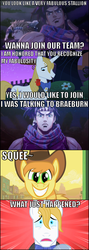 Size: 506x1424 | Tagged: safe, braeburn, prince blueblood, g4, caesar zeppeli, comic, fabulous, frown, grin, hilarious in hindsight, jojo's bizarre adventure, joseph joestar, male, not gay, open mouth, smiling, squee, stallion, wide eyes