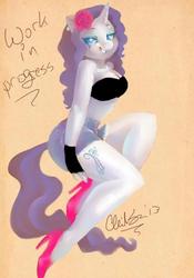 Size: 771x1101 | Tagged: safe, artist:busoni, rarity, anthro, g4, clothes, curvy, fingerless gloves, gloves, high heels, pinup