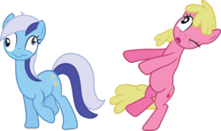 Size: 10493x6204 | Tagged: safe, artist:quanno3, cherry berry, minuette, earth pony, pony, g4, secret of my excess, absurd resolution, animation error, crash, derp, dizzy, earth pony minuette, female, mare, missing horn, simple background, transparent background, vector