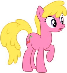 Size: 4450x4876 | Tagged: safe, artist:kooner-cz, cherry berry, earth pony, pony, a bird in the hoof, g4, .ai available, .svg available, absurd resolution, background pony, cherry, cutie mark, female, food, mare, raised hoof, simple background, solo, surprised, transparent background, vector