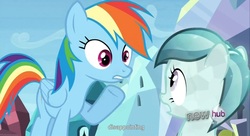 Size: 1595x869 | Tagged: safe, screencap, rainbow dash, crystal pony, pony, g4, image macro, meme, youtube caption, youtube link