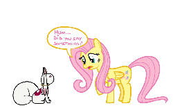 Size: 800x500 | Tagged: safe, artist:smile, fluttershy, g4, actor allusion, animated, female, incubator (species), kyubey, puella magi madoka magica, this will end in tears, voice actor joke