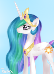 Size: 904x1240 | Tagged: safe, artist:puggie, princess celestia, alicorn, pony, g4, female, solo