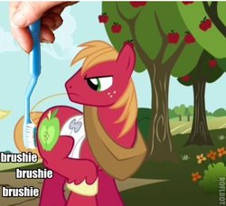 Size: 394x360 | Tagged: safe, edit, edited screencap, screencap, big macintosh, earth pony, pony, applebuck season, g4, brushie, brushie brushie, male, stallion, toothbrush