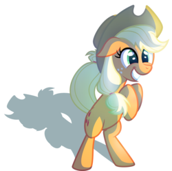 Size: 4258x4226 | Tagged: safe, artist:discorded, applejack, g4, absurd resolution, bipedal, happy, shadow, simple background, smiling, solo, transparent background