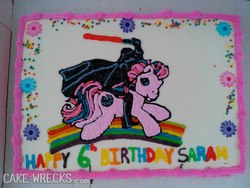 Size: 800x600 | Tagged: safe, oc, unnamed oc, earth pony, pony, g3, birthday cake, cake, cake wrecks, darth vader, death star, flower, flying, food, happy birthday, irl, lightsaber, photo, rainbow, star wars, weapon