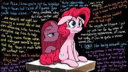 Size: 1280x720 | Tagged: source needed, safe, artist:miles, pinkie pie, earth pony, pony, g4, crying, disembodied thoughts, duality, fanfic, pinkamena diane pie, sad