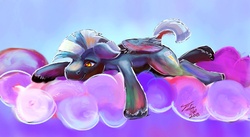 Size: 1280x703 | Tagged: safe, artist:tsitra360, thunderlane, pony, g4, cloud, cloudy, lying down, male, prone, solo, sploot