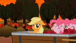 Size: 1280x720 | Tagged: safe, applejack, pinkie pie, g4, apple