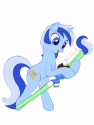 Size: 960x1280 | Tagged: safe, artist:mew, minuette, pony, g4, bipedal, bowtie, female, hoof hold, solo, toothbrush