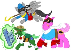 Size: 1049x765 | Tagged: safe, artist:cheri-chan, bentley, murray, ponified, sly cooper