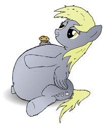 Size: 2185x2667 | Tagged: safe, artist:fatponysketches, derpy hooves, pegasus, pony, g4, aderpose, fat, female, mare, muffin, solo, stuffed