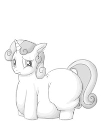 Size: 508x586 | Tagged: safe, artist:secretgoombaman12345, sweetie belle, pony, g4, fat, impossibly large butt, morbidly obese, obese, sad, solo, sweetie belly